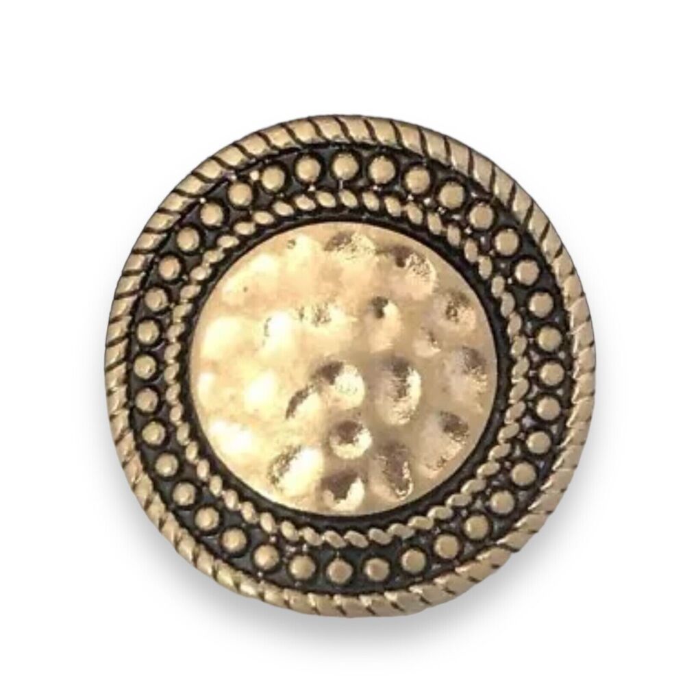 New Statement Ring Hammered Antique Gold Tone Etruscan Revival Size 5.5 - 4N